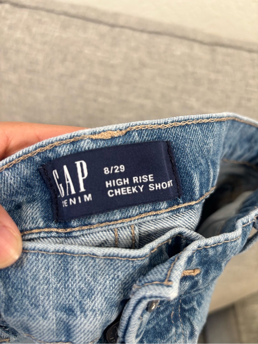 GAP Denim High Rise Cheeky Short in Light Blue Wash